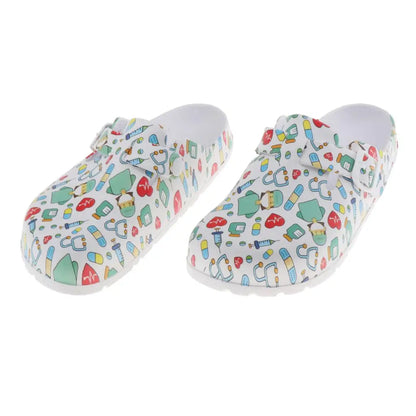 Patterned Nursing Shoes for Women Garden Shoes Waterproof Platform Slippers Sandals Nurse Clogs Slip Resistant Work Chef Shoes