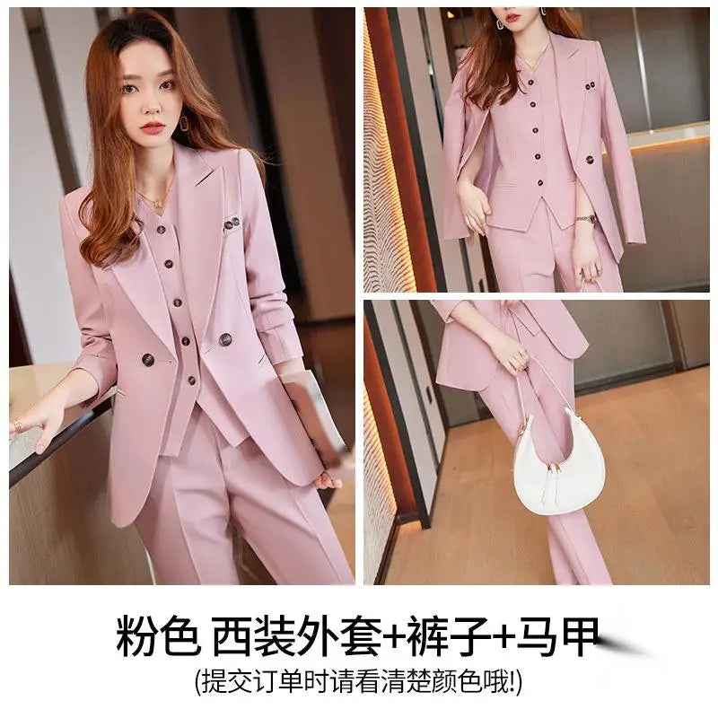S-4XL Blazer New Style Temperament Vest Three Piece Suit Goddess Style Professional Formal Suit Jacket+vest+pants