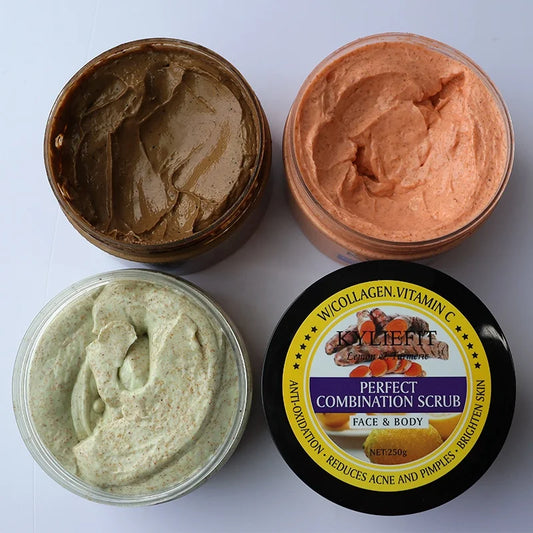 Kyliefit 4 Color Salt Whitening Exfoliating Skin Care Fruit Base Facial Body Wash Scrub Cream