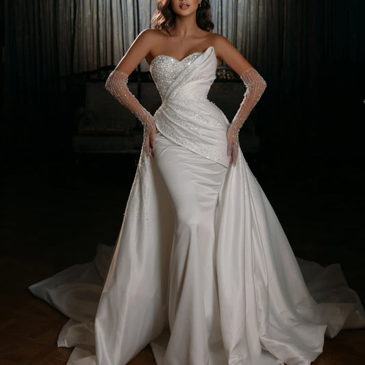 2023 Bridal Dress Mermaid Wedding Gowns Sexy Africa Bridal Wedding Dress with Detachable Train Stain Wedding Dresses