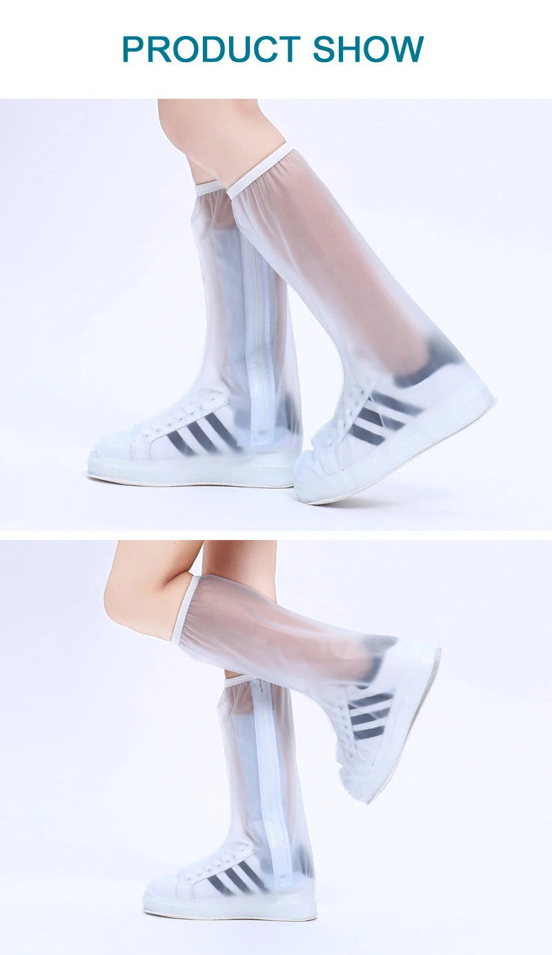 Waterproof Rain Reusable Shoes Cover Slip-resistant Zipper Rain Boots Overshoes High Quality Black Blue Blue High Shoes Cover