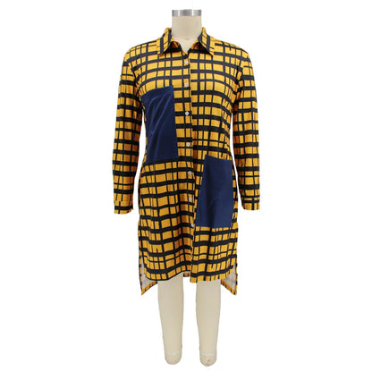 New Plus Size Dresses Women 2022 Wholesale Buttons Casual Long Sleeve Loose Office Lady Plaid Shirt Midi Dresses Dropshipping