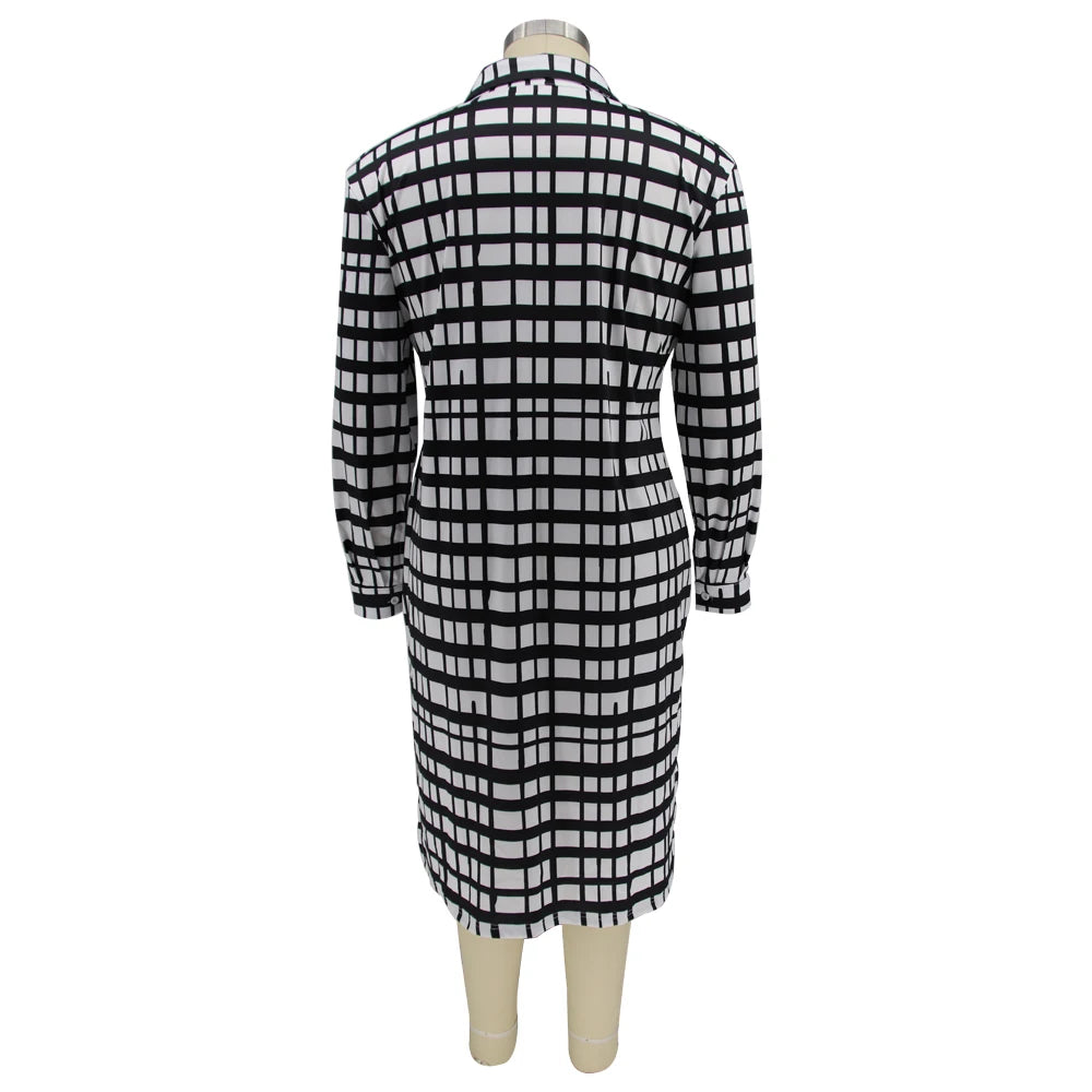 New Plus Size Dresses Women 2022 Wholesale Buttons Casual Long Sleeve Loose Office Lady Plaid Shirt Midi Dresses Dropshipping