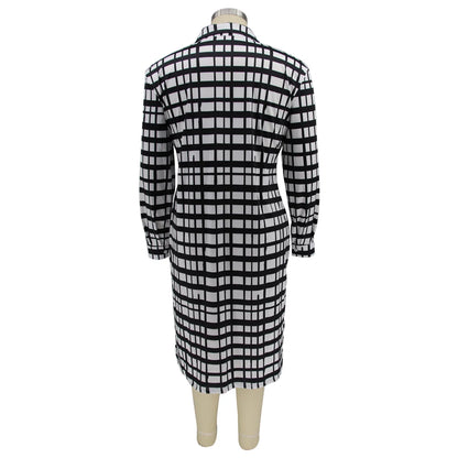 New Plus Size Dresses Women 2022 Wholesale Buttons Casual Long Sleeve Loose Office Lady Plaid Shirt Midi Dresses Dropshipping