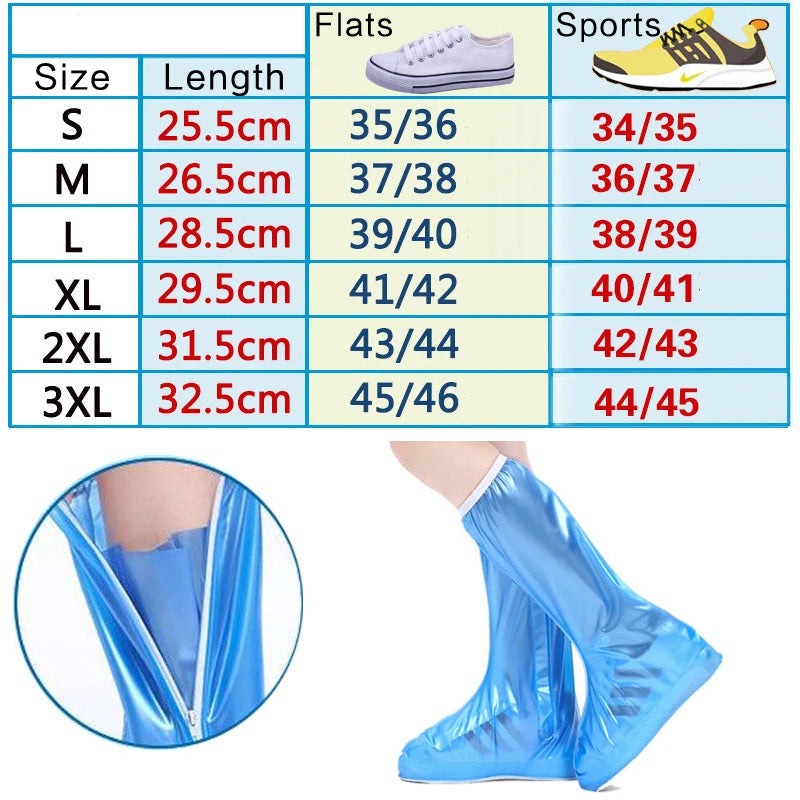 Waterproof Rain Reusable Shoes Cover Slip-resistant Zipper Rain Boots Overshoes High Quality Black Blue Blue High Shoes Cover