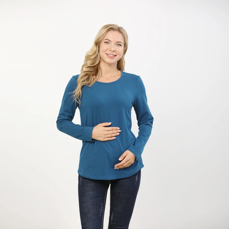 Plus Size Maternity Clothes Spring Autumn Long Sleeve Pregnancy Breastfeeding Tops For Pregnant Women Nursing Lactation T-shirt