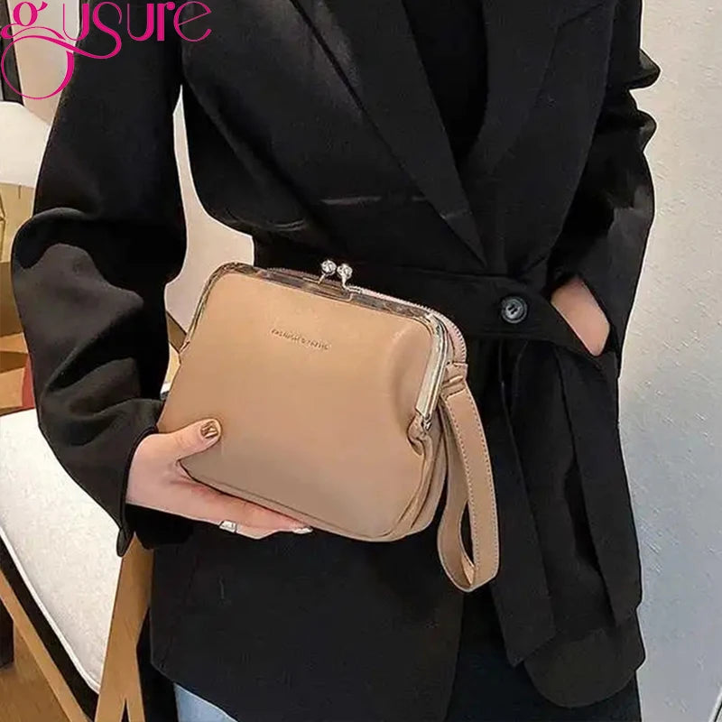Gusure Vinatge Shell Women Shouder Crossbody Bag Clip Designer Small Handbags Luxury PU Leather Messenger Bag Lady Fashion Purse