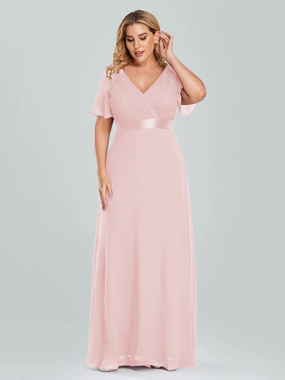 Plus Size Evening Dresses Long XUCTHHC Elegant A Line V Neck Ruffles Chiffon Formal Wedding Party Dress Robe De Soiree 2021