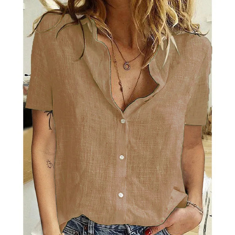 Summer Elegant Harajuku Linen Oversized Shirts Short Sleeve Birds Print Loose Blouses and Tops Casual Oversized  Tunic Clothing