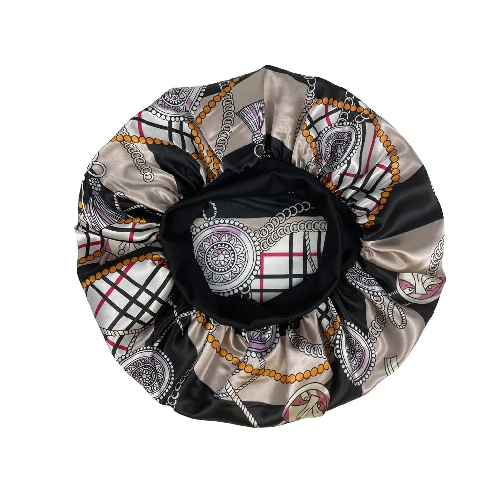 Large Size Satin Bonnet Paisley Print Bonnets for Women Beanies Women Hat Sleep Night Cap Designer Bonnets Long Braid Hat