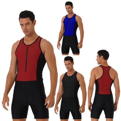 Men Bodysuit Swimsuit Sleeveless Racerback Zipper Jumpsuit Swimwear Bathing Suit Surfing Clothing Rashguard Beachwear Wetsuit