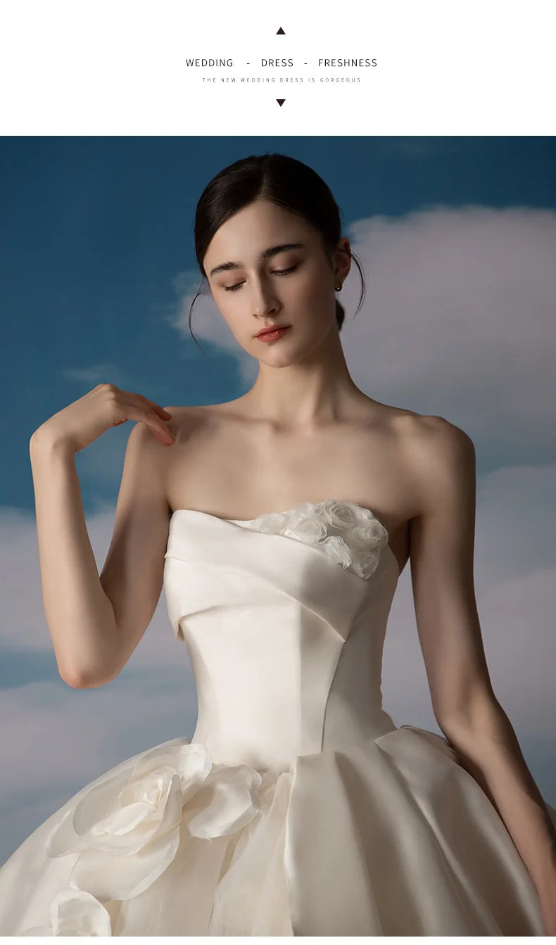 New Bride Simple Main Wedding Dress Senior Sense Strapless Dress Elegant One Line Shoulder Banquet Wedding Dresses