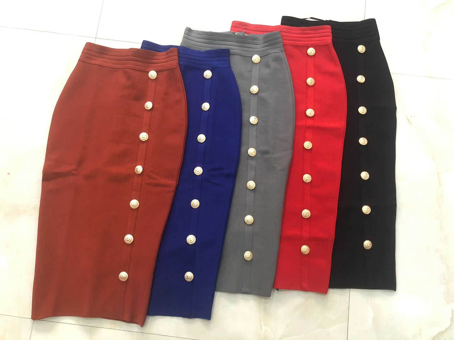 New Arrival Women Button Black Blue Red Bodycon Bandage Skirt 2026 Designer High Waist High Street Party Club Pencil Skirt 75cm