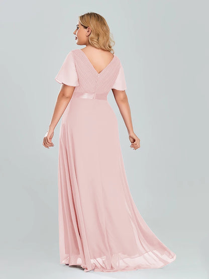 Plus Size Evening Dresses Long XUCTHHC Elegant A Line V Neck Ruffles Chiffon Formal Wedding Party Dress Robe De Soiree 2021