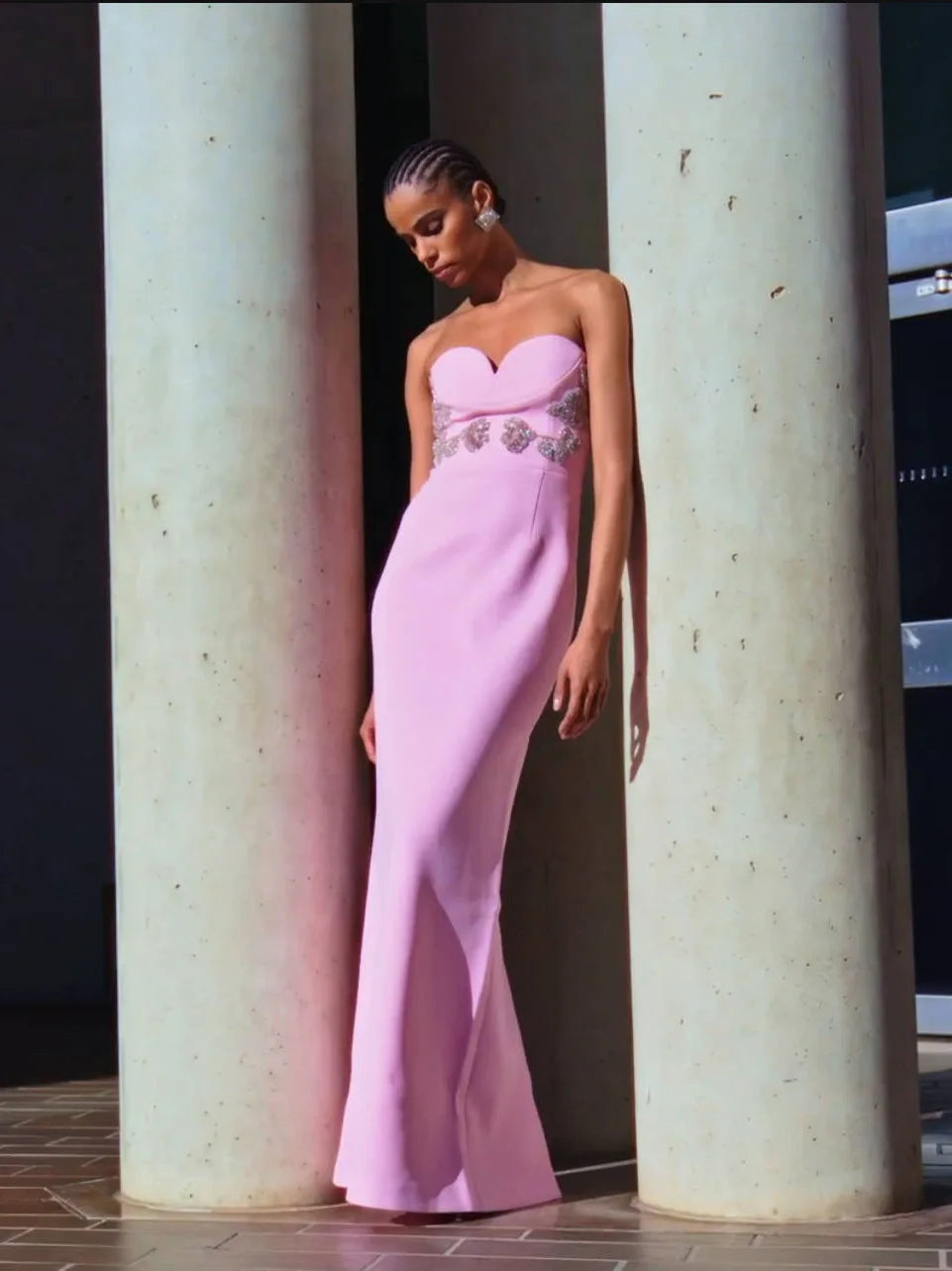 2026 High Quality New Pink Diamond Floral Slimming Bandage Dress Elegant Wedding Party Dress