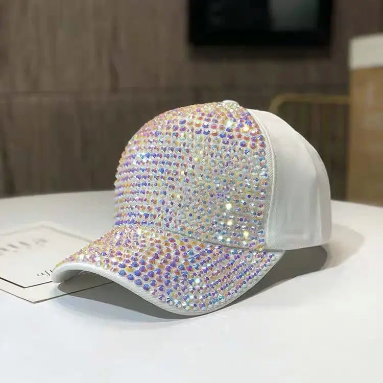 Women's Studded Rhinestone Baseball Cap Adjustable  Sparkle Bling Sun Hat