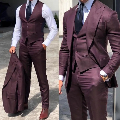 Classy Wedding Tuxedos Suits Slim Fit Bridegroom For Men 3 Pieces Groomsmen Suit Male  Formal Business  (Jacket+Vest+Pants）