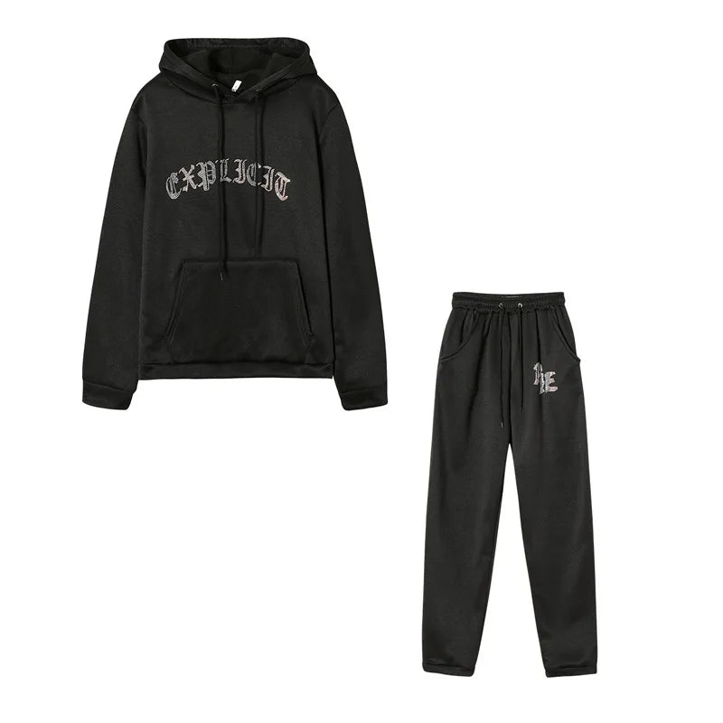 Diamonds Tracksuit 2 Piece Set Women Oversize Hoodies Sweatshirt Sweatpants Joggers Sport Pant Suits Femme Outfits Sweatsuits