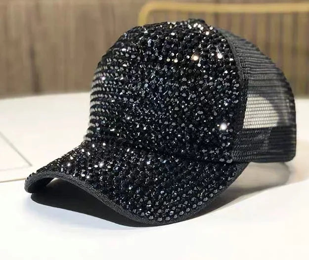 Women's Studded Rhinestone Baseball Cap Adjustable  Sparkle Bling Sun Hat