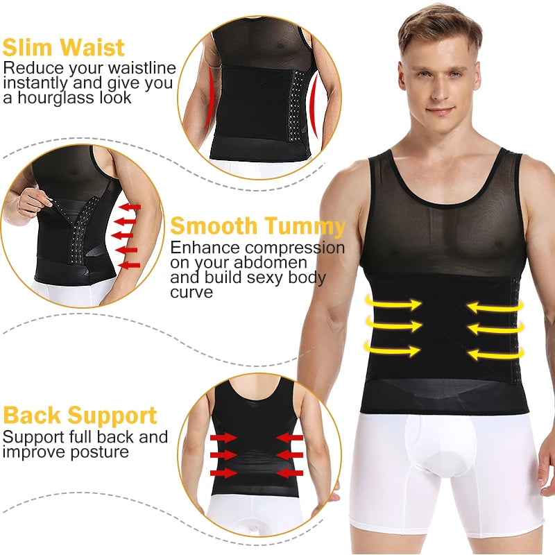 Shape Men Slimming Body Shaper Waist Trainer Vest with Tummy Control Girdle Posture Back Correction Abdomen Tank Top Shaperwear