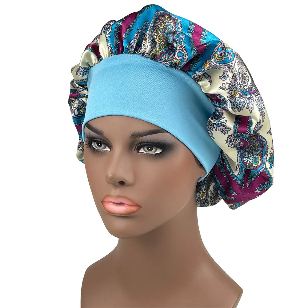 Large Size Satin Bonnet Paisley Print Bonnets for Women Beanies Women Hat Sleep Night Cap Designer Bonnets Long Braid Hat