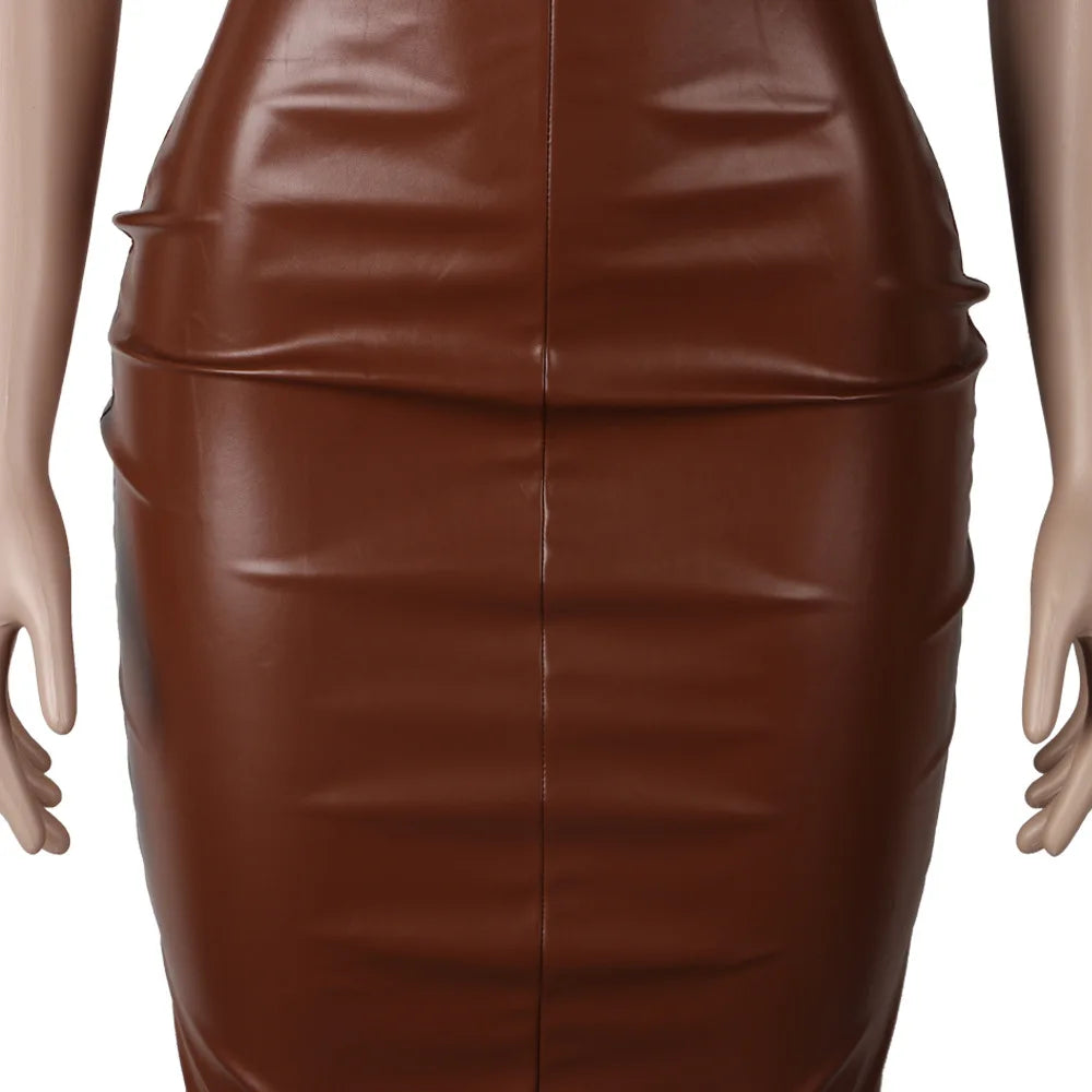 faux leather dress women dresses for women 2025 birthday outfits female dresses casual PU winter clothes