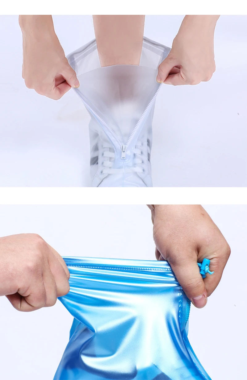 Waterproof Rain Reusable Shoes Cover Slip-resistant Zipper Rain Boots Overshoes High Quality Black Blue Blue High Shoes Cover