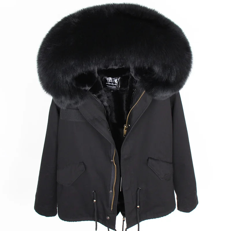 MAOMAOKONG 2025 & 2026 Real Fur Coat New Fashion Fox Fur Collar Winter Women's clothing Removable Lining Thickened Jacket Short Parka
