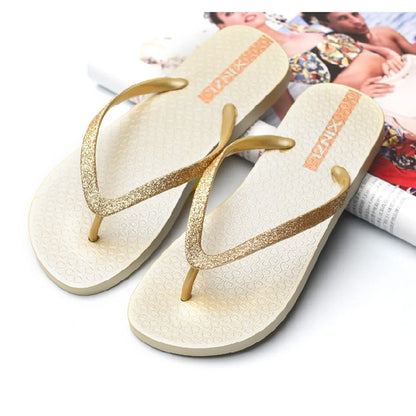 EOFK Women Flip Flops Slippers Summer Outdoor Fashion Bling Women Shoes Slippers Beach Summer Flip Flops Sandalias EVA TPU