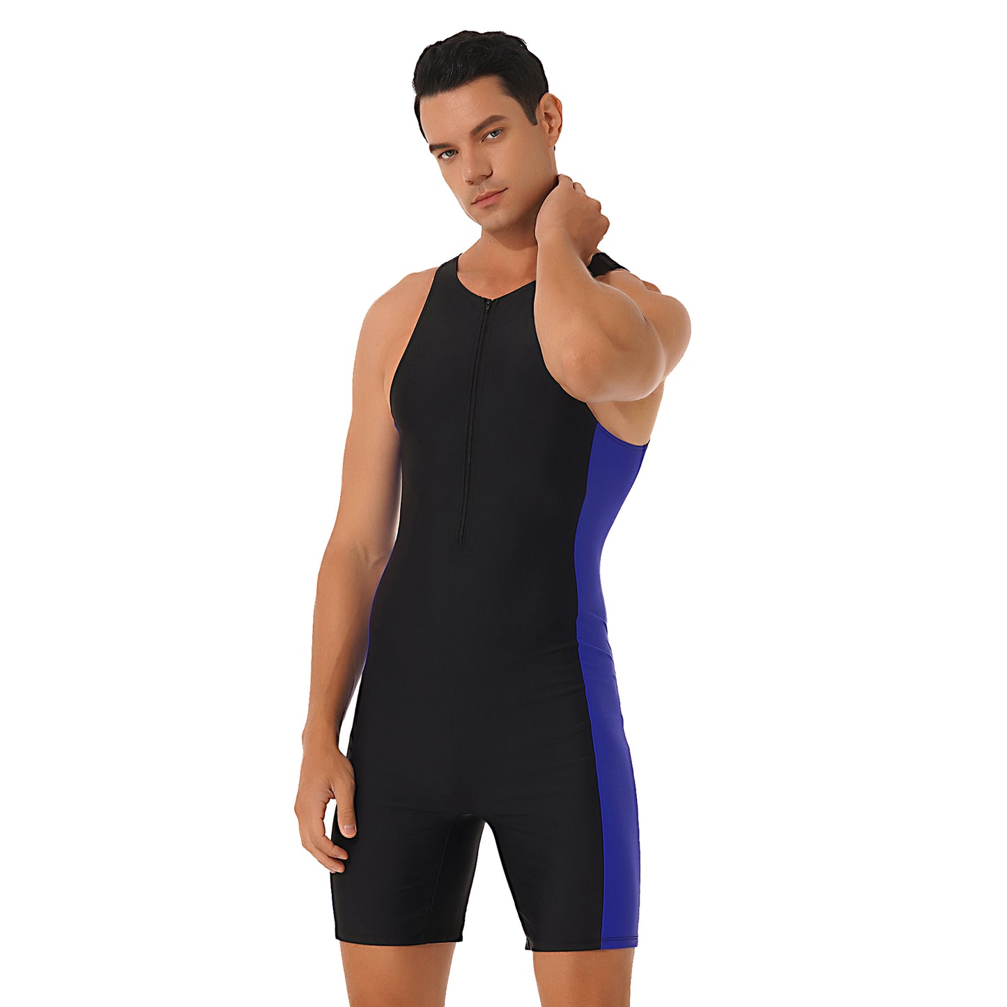 Summer Men One-piece Swimwear Swimsuit Sleeveless Front Zipper Swimming Shorts Bodysuit Triathlon Wetsuit Bathing Suit Beachwear