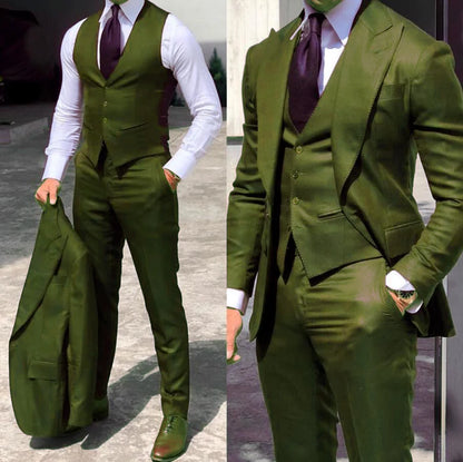 Classy Wedding Tuxedos Suits Slim Fit Bridegroom For Men 3 Pieces Groomsmen Suit Male  Formal Business  (Jacket+Vest+Pants）
