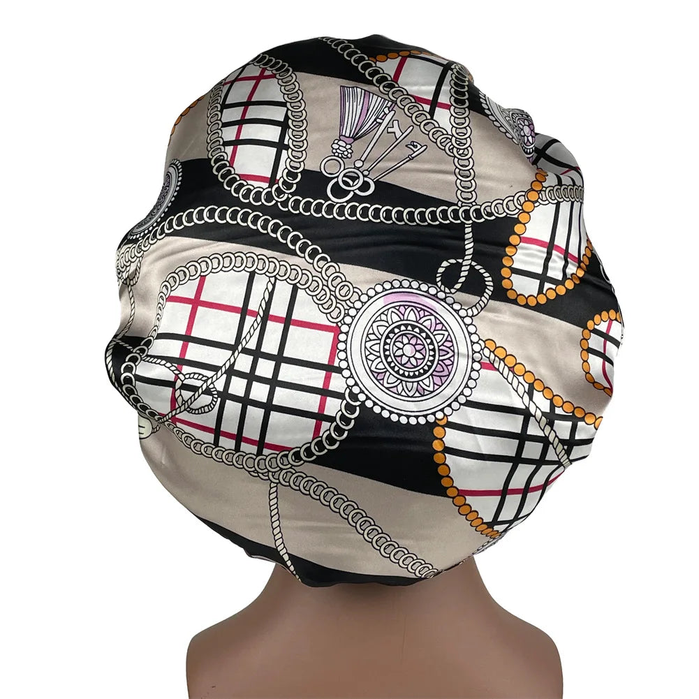 Large Size Satin Bonnet Paisley Print Bonnets for Women Beanies Women Hat Sleep Night Cap Designer Bonnets Long Braid Hat