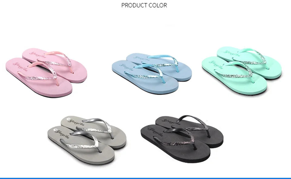 EOFK Women Flip Flops Slippers Summer Outdoor Fashion Bling Women Shoes Slippers Beach Summer Flip Flops Sandalias EVA TPU