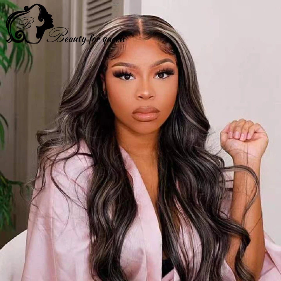 Colored Highlight White Black Body Wave Transparent 13x4 HD Lace Frontal Wigs For Women Brazilian Human Hair Wig 180 Density