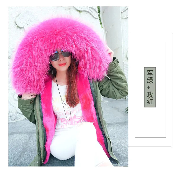 MAOMAOKONG 2025 & 2026 Real Fur Coat New Fashion Fox Fur Collar Winter Women's clothing Removable Lining Thickened Jacket Short Parka