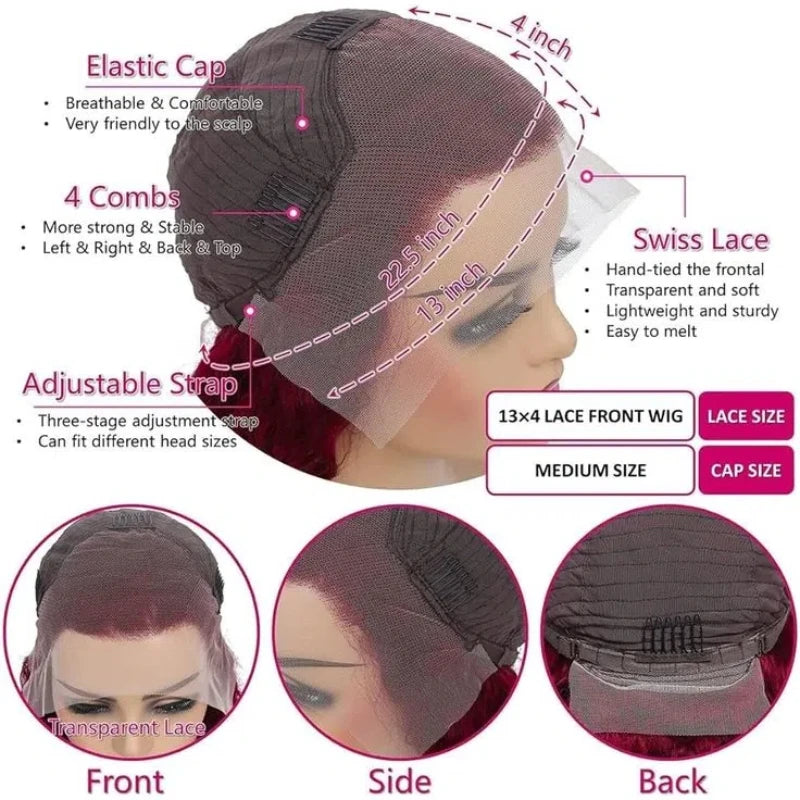 Raw Indian Hair 18-32 Inch Highlight 99J Colored Body Wave Wigs Human Hair 13x4 Transparent Lace Front Wigs for Black Women