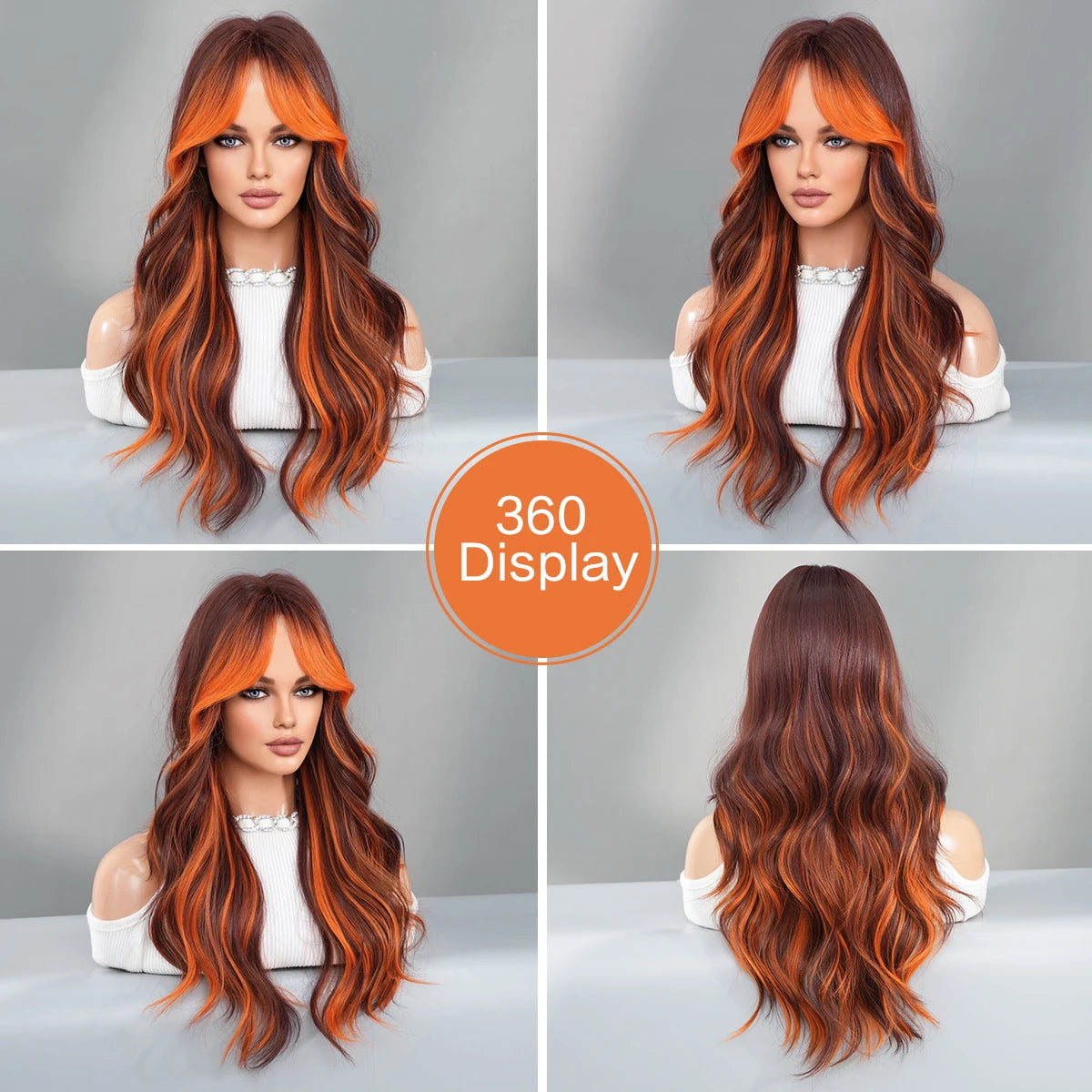 Ginger Orange Wig with Highlights Synthetic Hair Wig Brown Skunk Stripe Long Wavy Wigs Heat Resistant Fiber Wholesale for Women