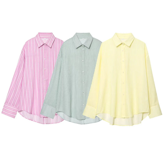 MYST&ZA Women's Clothing 2025 & 2026 Autumn New Fashion Simple Versatile Striped Loose Lapel Shirt 7200078 7200412