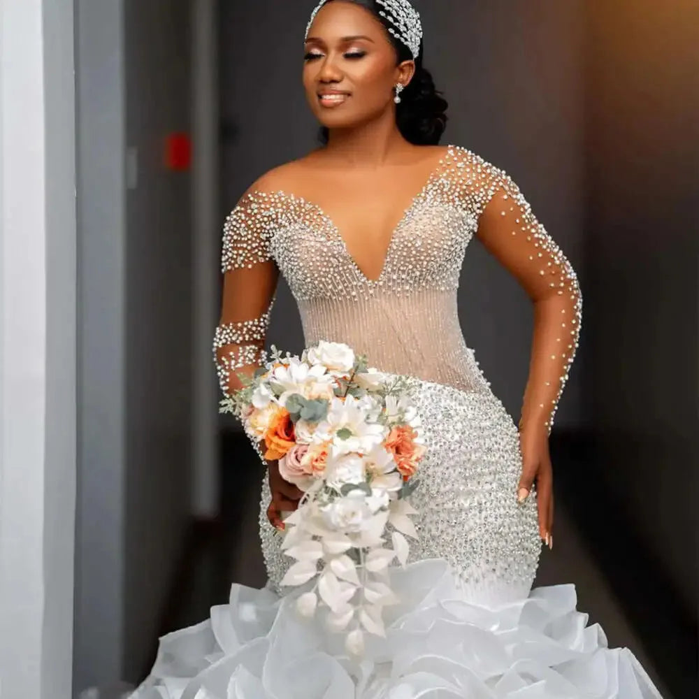NEW ARRIVAL  Wedding Dress With Sleeves Plus Size Wedding Dresses 2 in 1 African Wedding Dress