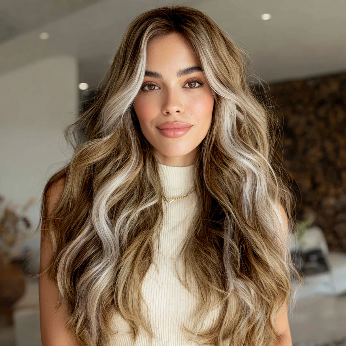 New Hot Smilco 26 Inch Long 13*3 Lace Brown Gradient Wavy Curly Daily Party Chemical Fiber Synthetic Wig SM9205M for Women