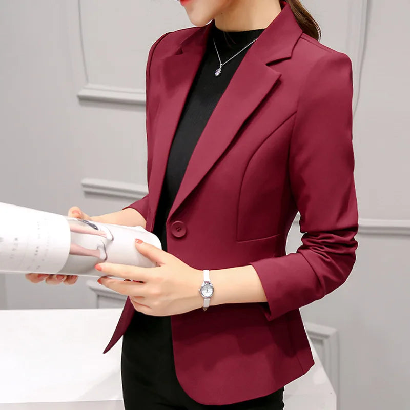 2025 & 2026 New Fashion Women Office Lady Long Sleeve Single Button Solid Color Outwear Cardigan Short Tops Business Suit Coat Jacket
