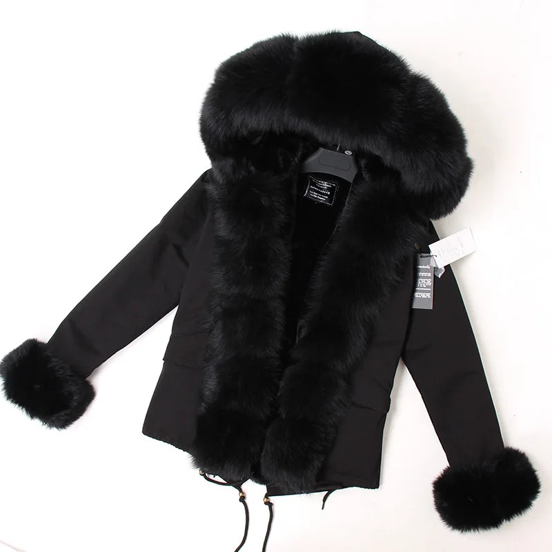 MAOMAOKONG 2025 & 2026 Real Fur Coat New Fashion Fox Fur Collar Winter Women's clothing Removable Lining Thickened Jacket Short Parka