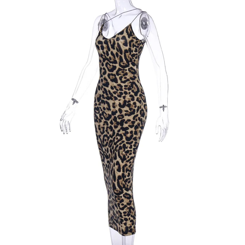 leopard print sleeveless V-neck sexy Hipster Fashion midi dress spring women fashion streetwear Christmas party outfits