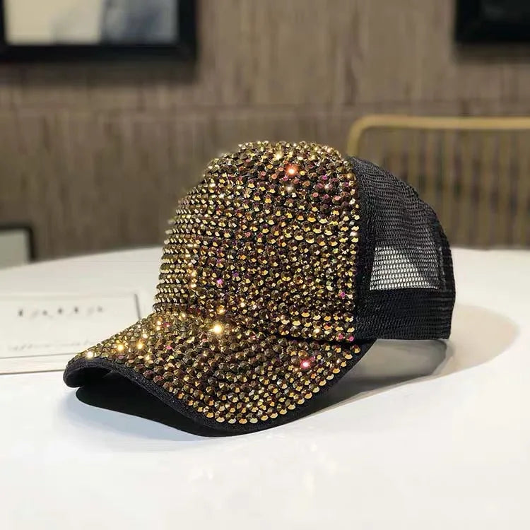 Women's Studded Rhinestone Baseball Cap Adjustable  Sparkle Bling Sun Hat