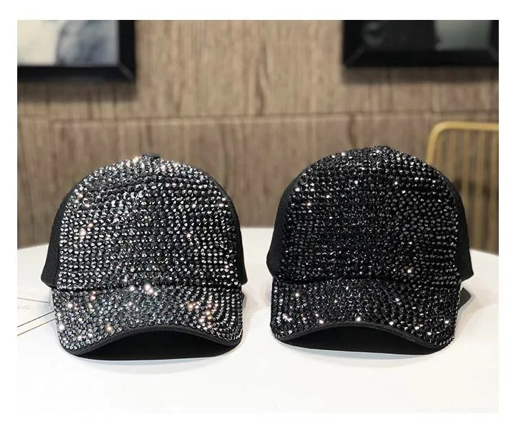Women's Studded Rhinestone Baseball Cap Adjustable  Sparkle Bling Sun Hat