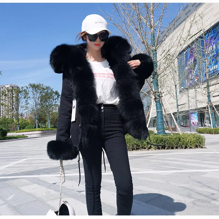 MAOMAOKONG 2025 & 2026 Real Fur Coat New Fashion Fox Fur Collar Winter Women's clothing Removable Lining Thickened Jacket Short Parka