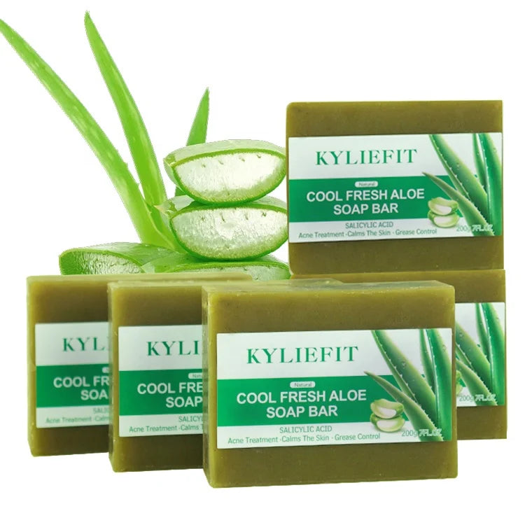 Kyliefit Hand Face Body Soothing Anti Acne Removal Pimples Brightening Lightning Bath Cool Fresh Aloe Vera Soap Bar for All Skin