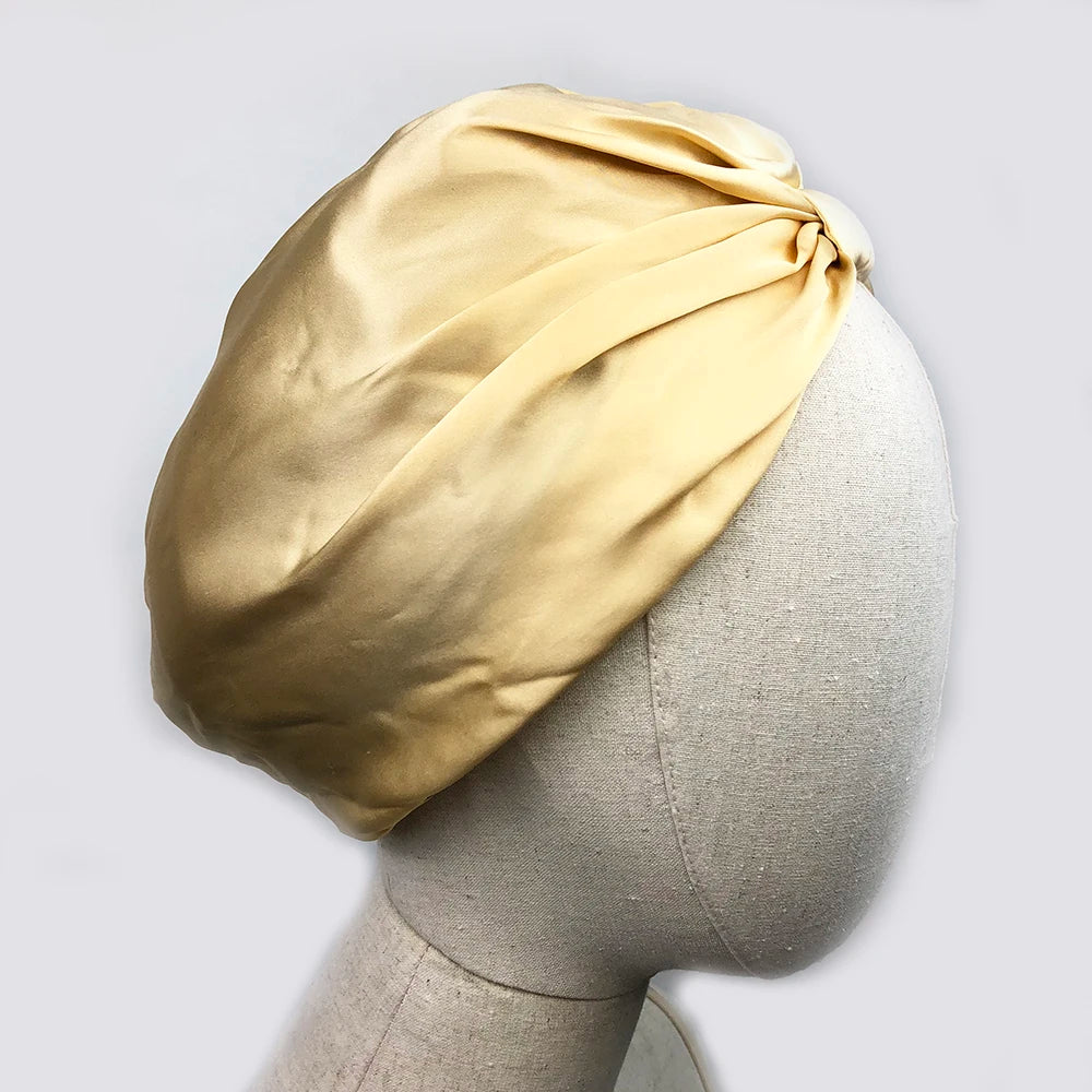 Women Sleep Hat Soft Pure Silk Charmeus Night Sleep Cap Hair Bonnet  Silk Comfortable Head Cover Wide Elastic Band Hair Loss Cap