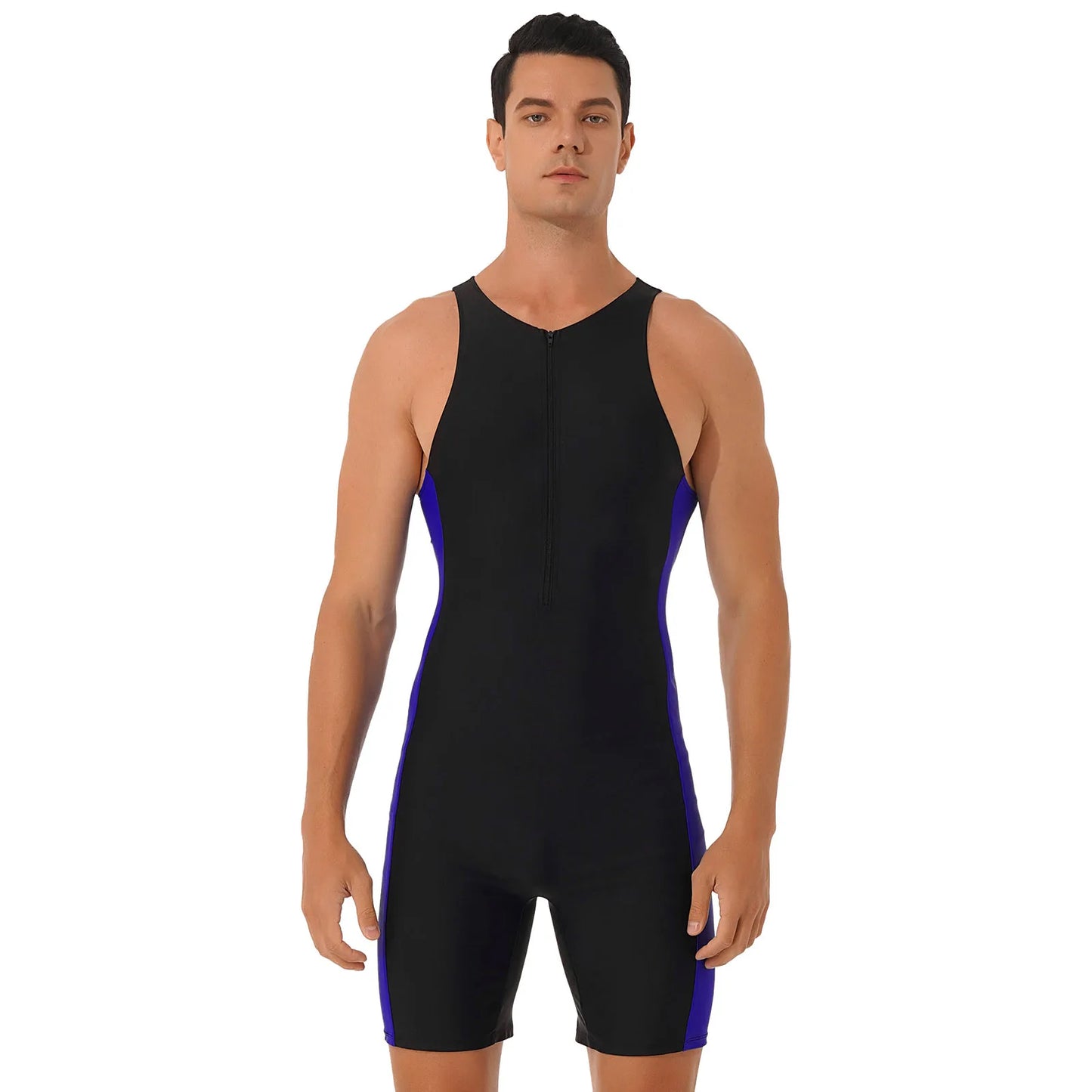 Summer Men One-piece Swimwear Swimsuit Sleeveless Front Zipper Swimming Shorts Bodysuit Triathlon Wetsuit Bathing Suit Beachwear