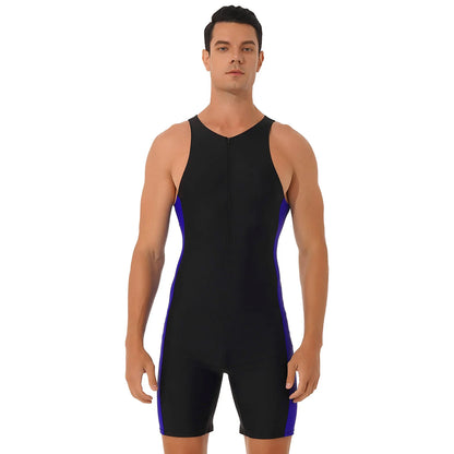 Summer Men One-piece Swimwear Swimsuit Sleeveless Front Zipper Swimming Shorts Bodysuit Triathlon Wetsuit Bathing Suit Beachwear